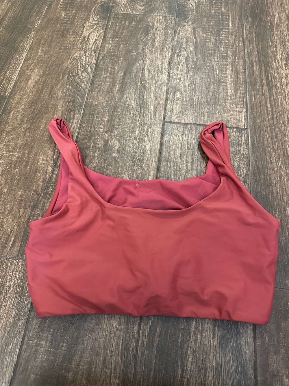 Knot Front Crop Swim Top in Coral Red - Picture 2 of 4